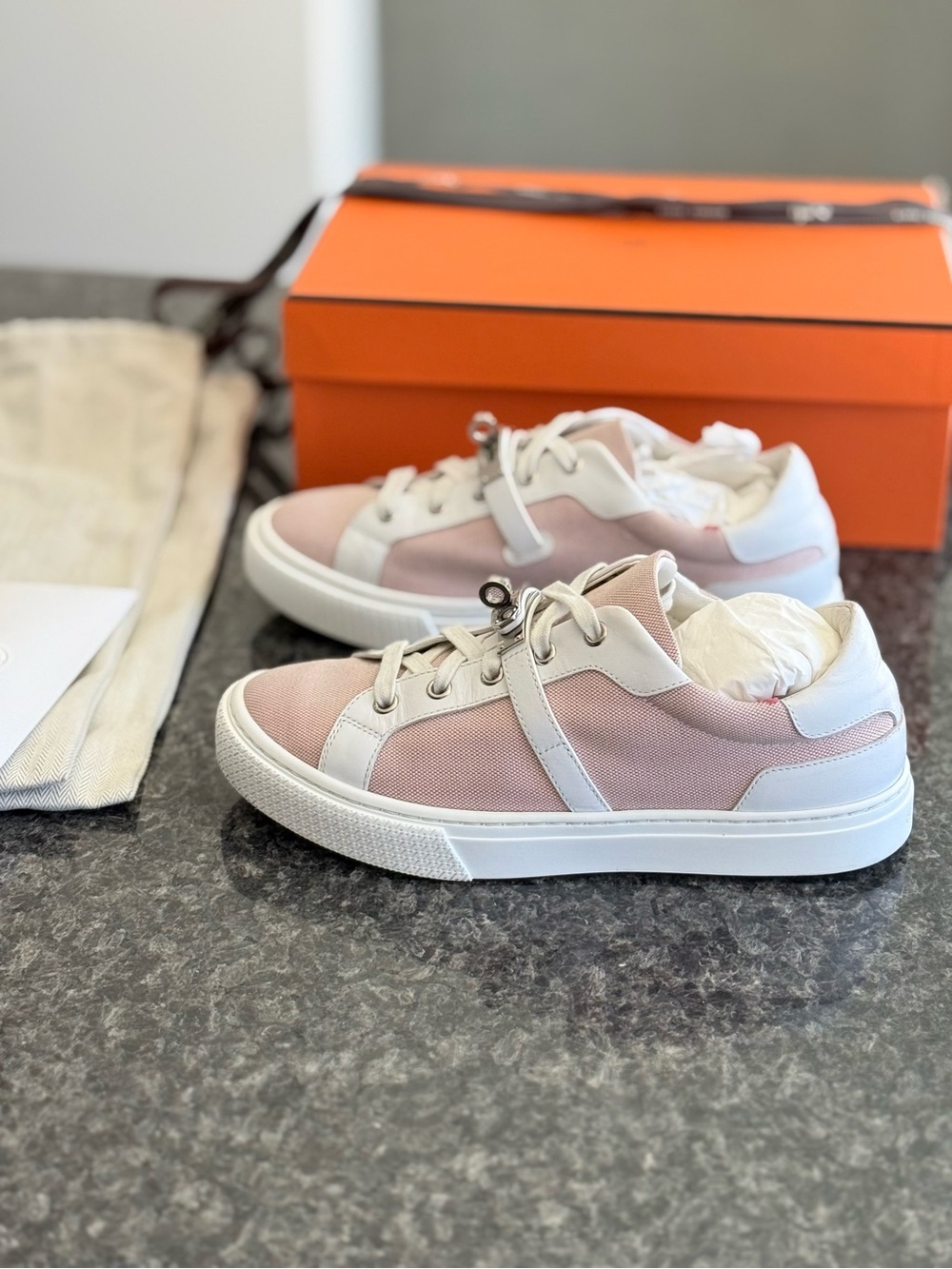 Hermes - Sneaker Day -  Pink and White Low-Top Sneakers